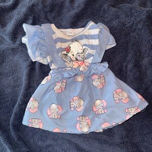 Amazon Baby Blue and Pink Elephant Print Casual Dress